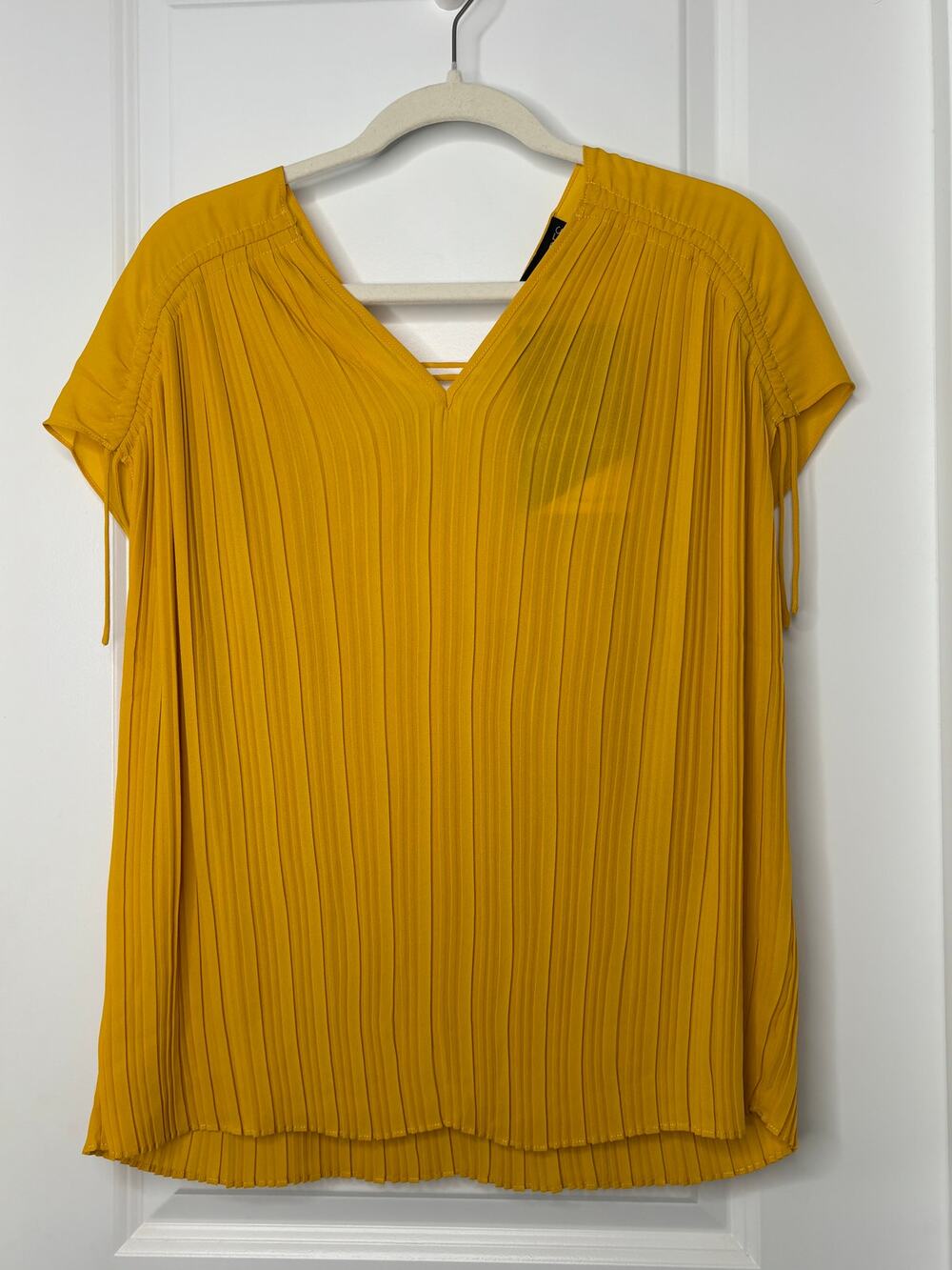 Mustard Yellow Pleated V Neck Top Boutique Style Medium